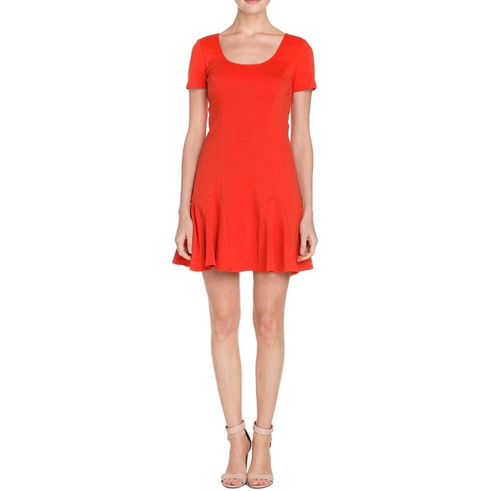 Trina Turk Womens Faith Ponte Flare Mini Dress Short Sleeve Orange size Small
